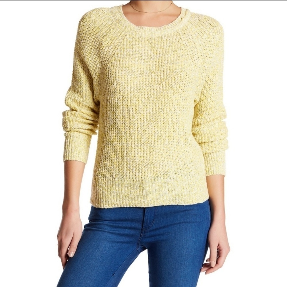 Free People Sweater Cotton Linen Knit Crew Neck Dolman Sleeve Chartreuse L NWT - Picture 3 of 8